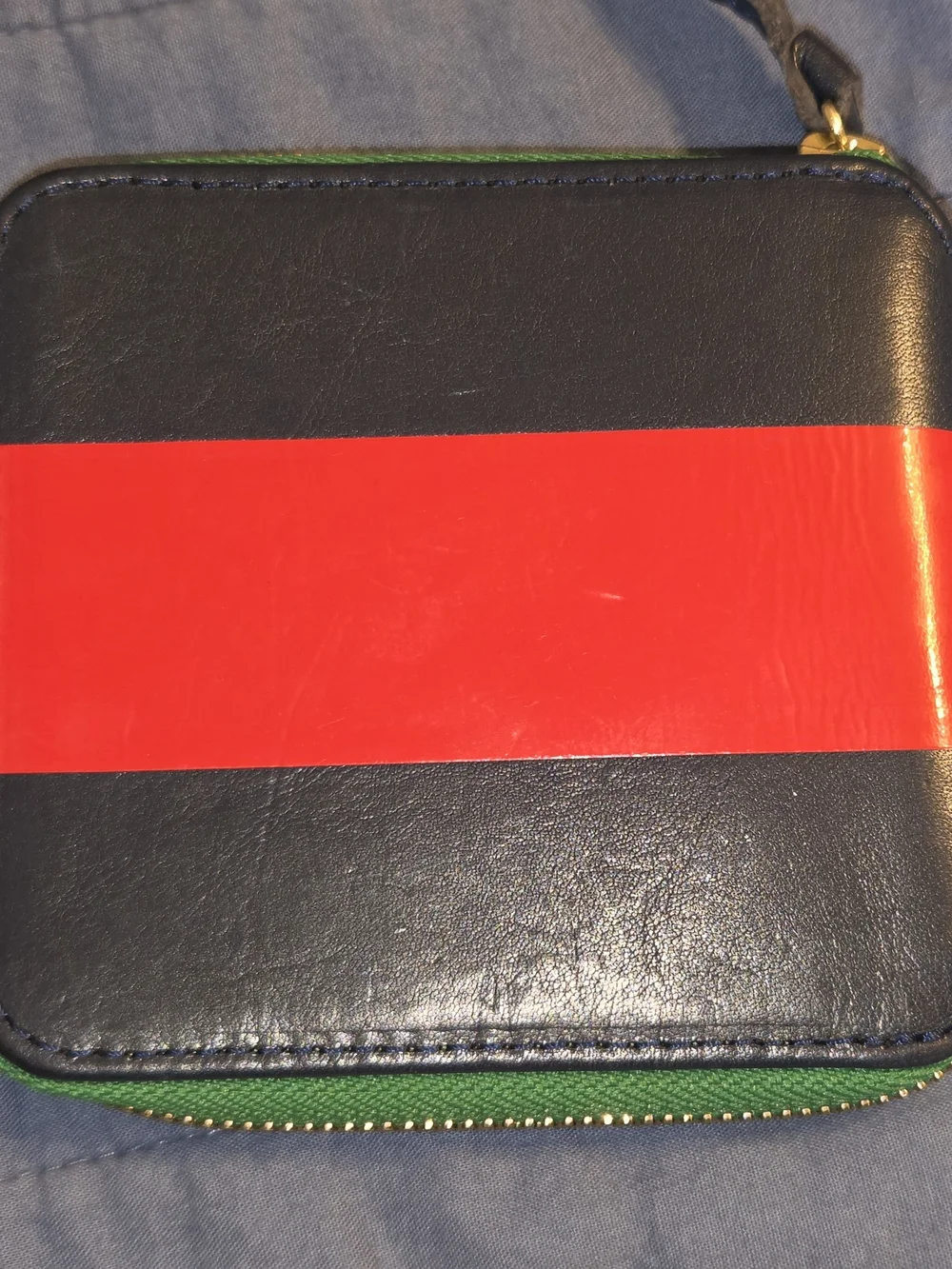 Clare V Navy Wallet with Red Stripe and Teal Zipper